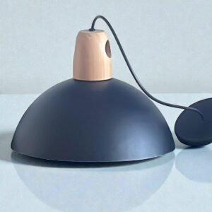 LAMPARA COLGANTE MODELO DOMO  Ø300MM CON CAPUCHON MADERA -  NEGRO