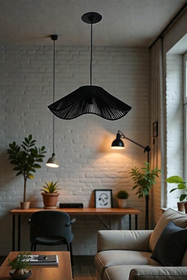 LAMPARA COLGANTE MODELO ORBITA -  DIAMETRO 40 CM - HILO PROPILENO NEGRO