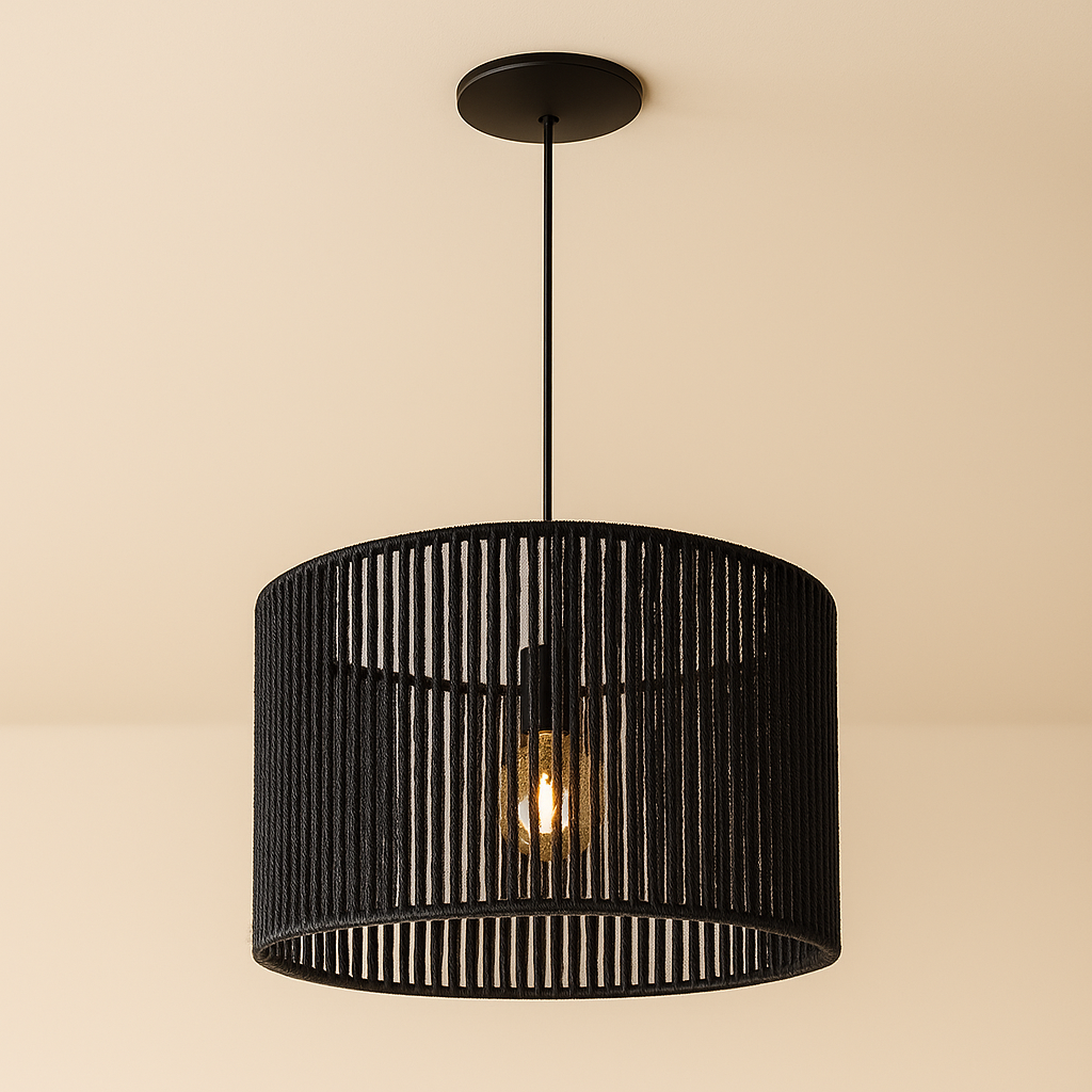 LAMPARA COLGANTE MODELO NEXO - CIRCULAR 40CM X 18CM ALTO - HILO PROPILENO NEGRO