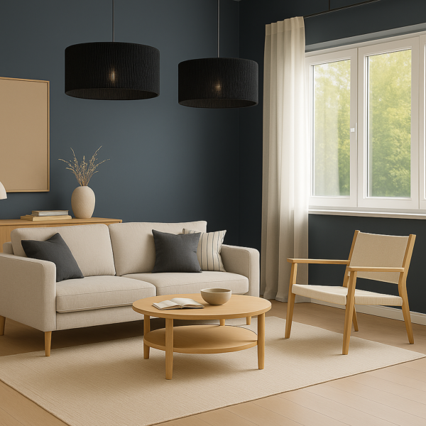 LAMPARA COLGANTE MODELO NEXO - CIRCULAR 40CM X 18CM ALTO - HILO PROPILENO NEGRO