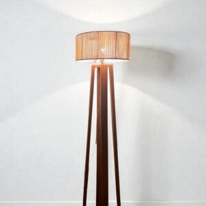 LAMPARA DE PIE MODELO NORDICA -  1,60 MTS  C/ARMAZON DIAMETRO 40 CM - MADERA + HILO  POLIPROPILENO BEIGE