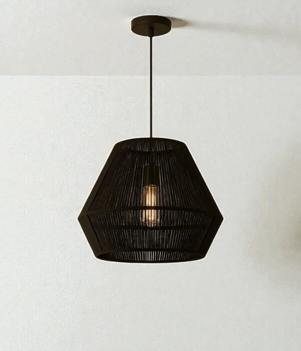 LAMPARA COLGANTE MODELO PRISMA - JAULA 40CM X 45CM ALTO - HILO PROPILENO NEGRO