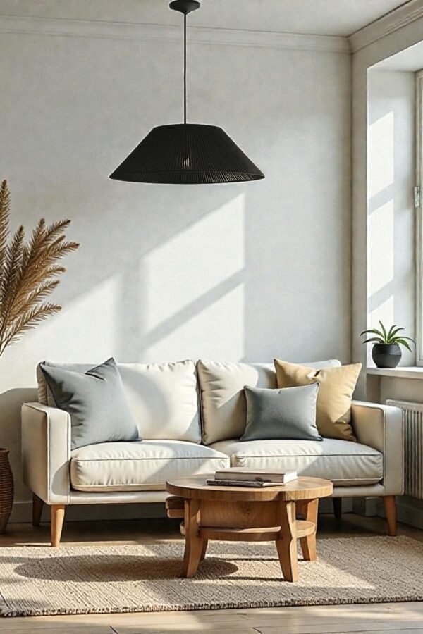 LAMPARA COLGANTE MODELO VECTOR -  DIAMETRO 50 CM - HILO PROPILENO NEGRO