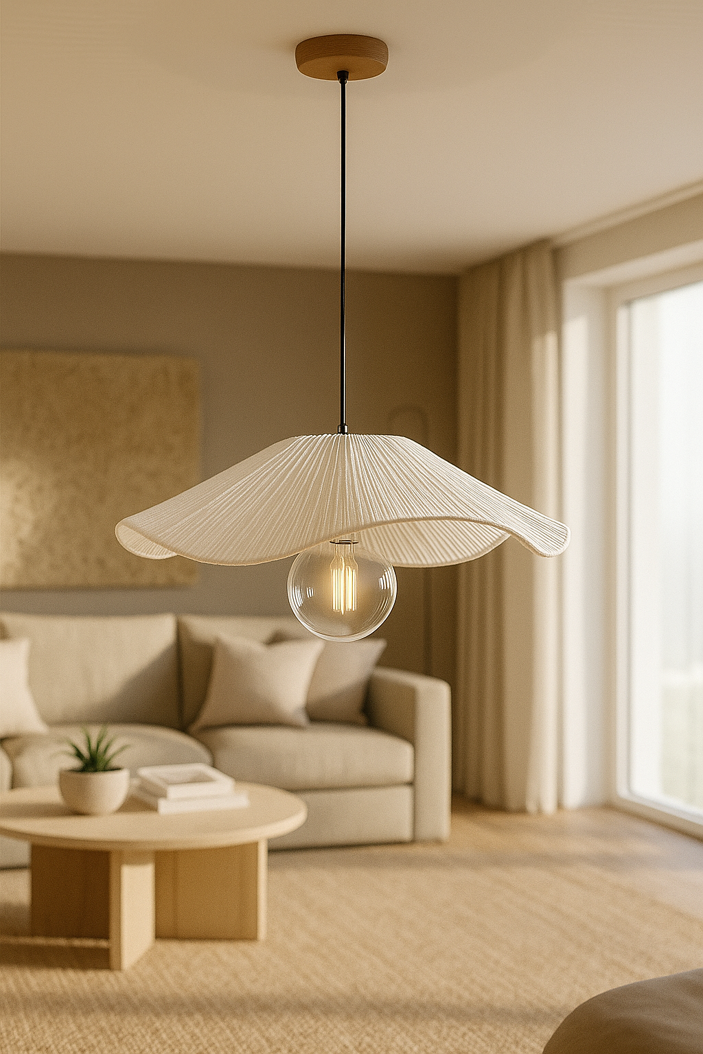 LAMPARA COLGANTE MODELO ORBITA -  DIAMETRO 40 CM - HILO PROPILENO BLANCO