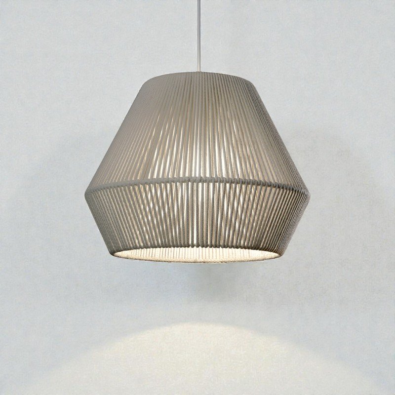 LAMPARA COLGANTE MODELO PRISMA - JAULA 40CM X 45CM ALTO - HILO PROPILENO BLANCO