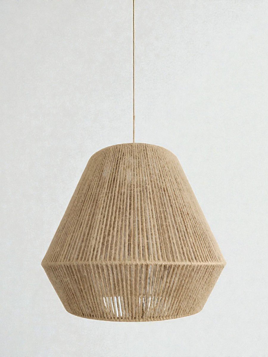 LAMPARA COLGANTE MODELO PRISMA - JAULA 40CM X 32CM ALTO - HILO YUTE NATURAL