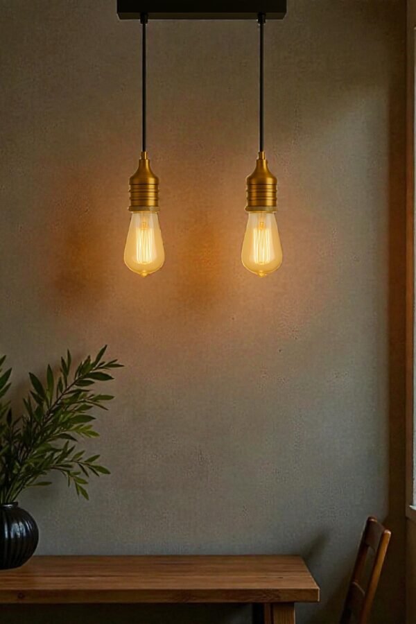 LAMPARA COLGANTE MODELO DIXON DOBLE - ESTILO  - METAL BRONCE