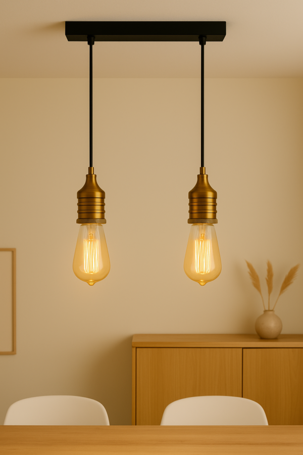 LAMPARA COLGANTE MODELO DIXON DOBLE - ESTILO  - METAL BRONCE