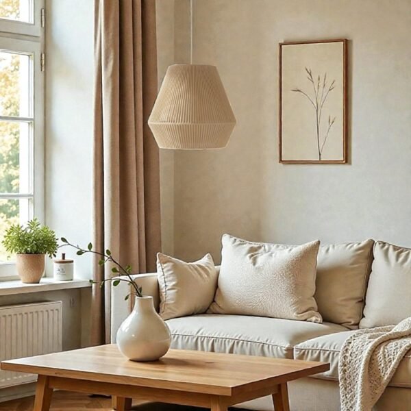 LAMPARA COLGANTE MODELO PRISMA - JAULA 40CM X 45CM ALTO - HILO PROPILENO BEIGE