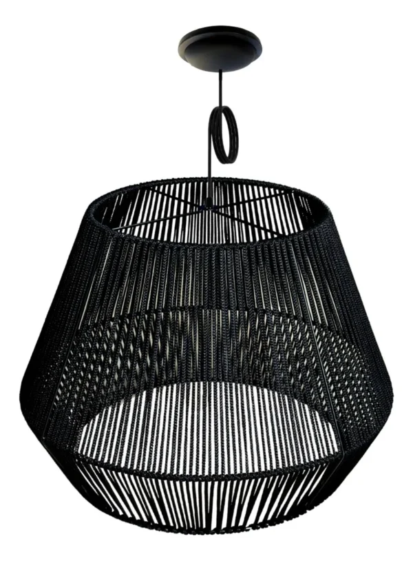 LAMPARA COLGANTE MODELO PRISMA - JAULA 40CM X 32CM ALTO - HILO PROPILENO NEGRO