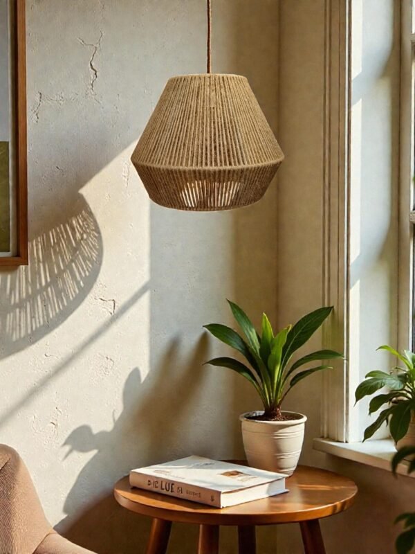 LAMPARA COLGANTE MODELO PRISMA - JAULA 40CM X 32CM ALTO - HILO YUTE NATURAL